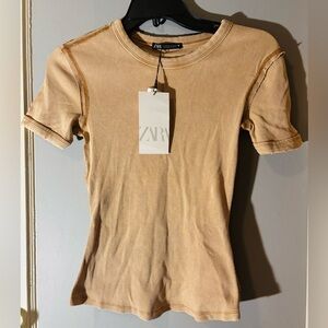 ❤️ 7 for $25! Zara NWT Beige Ribbed Short Sleeve Tee